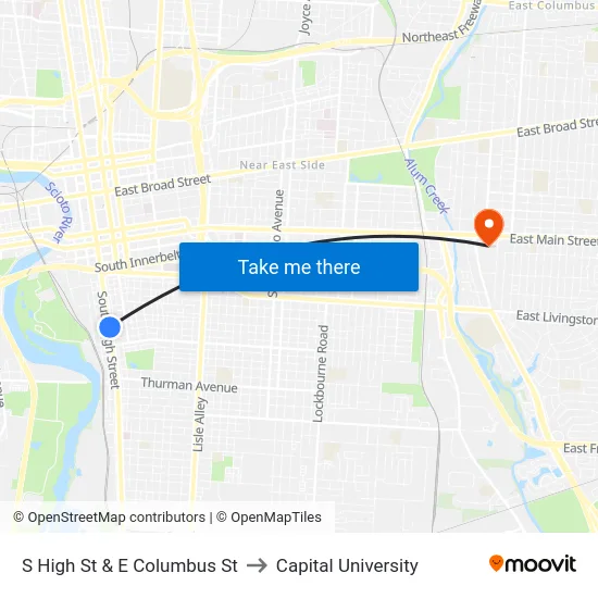 S High St & E Columbus St to Capital University map