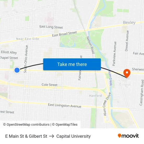 E Main St & Gilbert St to Capital University map
