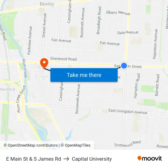 E Main St & S James Rd to Capital University map
