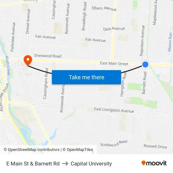 E Main St & Barnett Rd to Capital University map