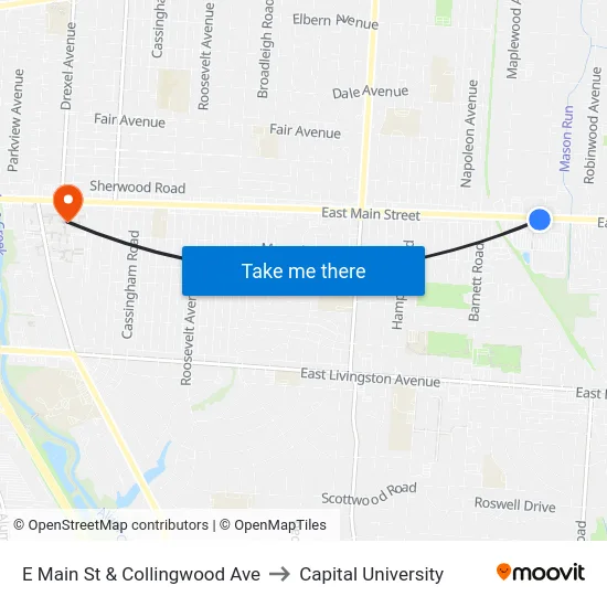 E Main St & Collingwood Ave to Capital University map