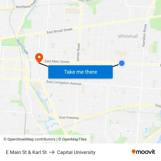 E Main St & Karl St to Capital University map