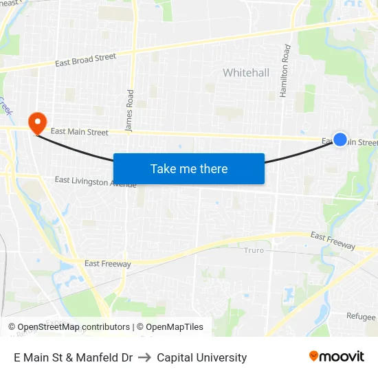 E Main St & Manfeld Dr to Capital University map