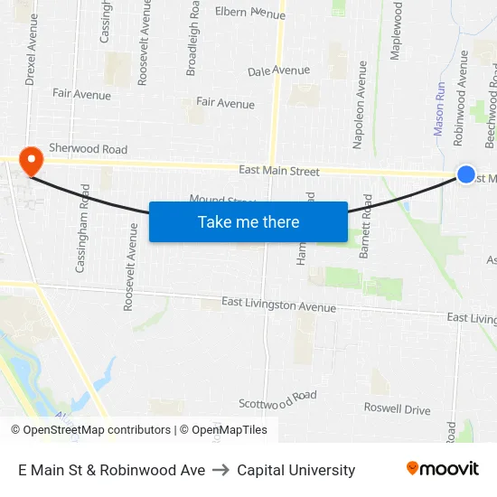 E Main St & Robinwood Ave to Capital University map