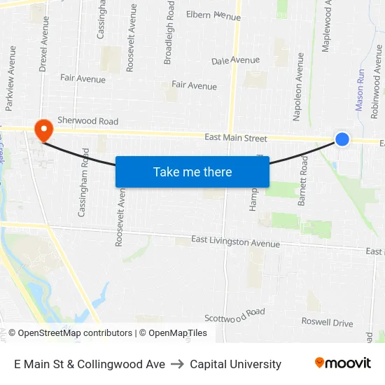 E Main St & Collingwood Ave to Capital University map