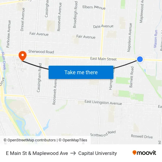 E Main St & Maplewood Ave to Capital University map