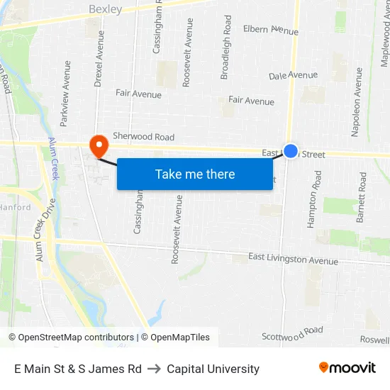 E Main St & S James Rd to Capital University map