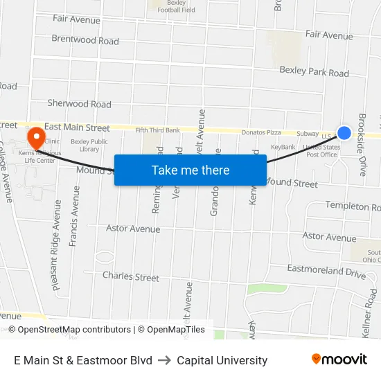 E Main St & Eastmoor Blvd to Capital University map