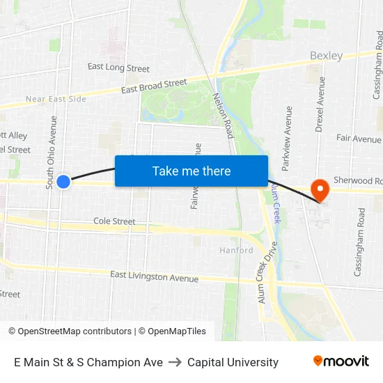 E Main St & S Champion Ave to Capital University map