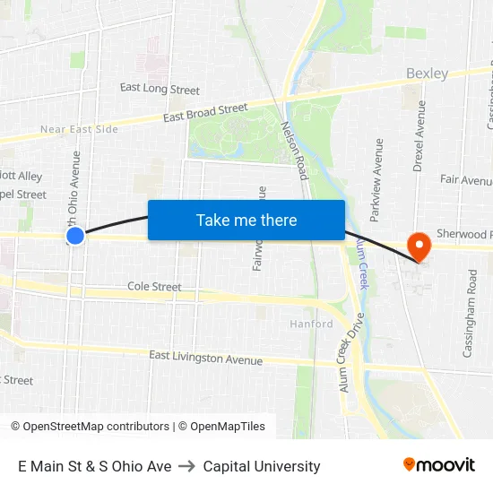 E Main St & S Ohio Ave to Capital University map
