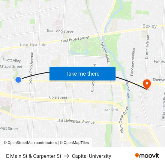 E Main St & Carpenter St to Capital University map