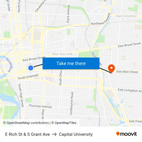 E Rich St & S Grant Ave to Capital University map