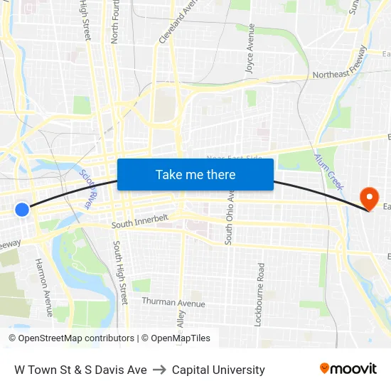 W Town St & S Davis Ave to Capital University map