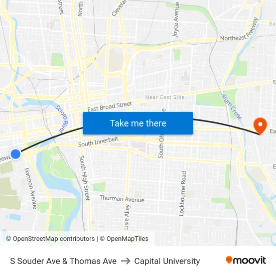 S Souder Ave & Thomas Ave to Capital University map