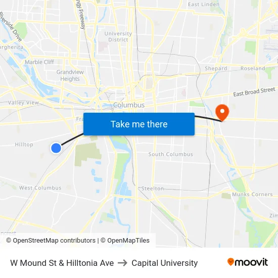 W Mound St & Hilltonia Ave to Capital University map