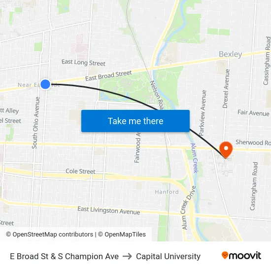 E Broad St & S Champion Ave to Capital University map