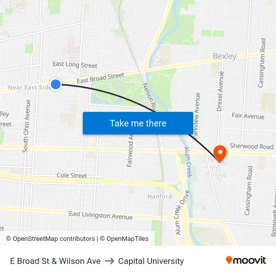 E Broad St & Wilson Ave to Capital University map
