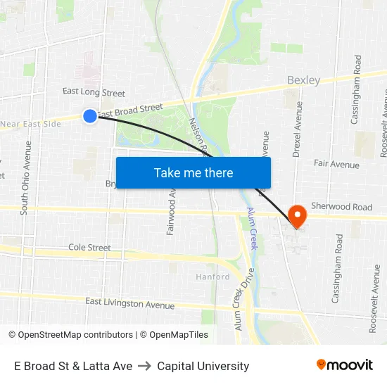 E Broad St & Latta Ave to Capital University map