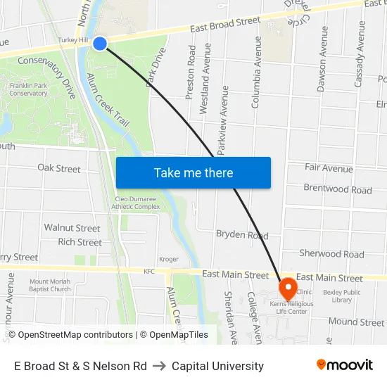 E Broad St & S Nelson Rd to Capital University map