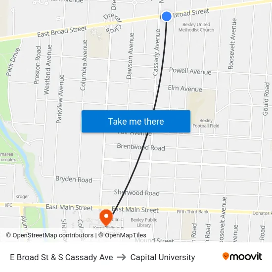 E Broad St & S Cassady Ave to Capital University map