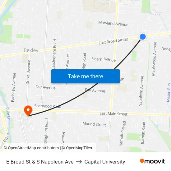 E Broad St & S Napoleon Ave to Capital University map