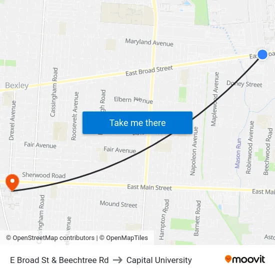 E Broad St & Beechtree Rd to Capital University map
