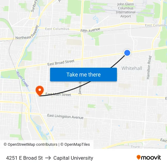 4251 E Broad St to Capital University map