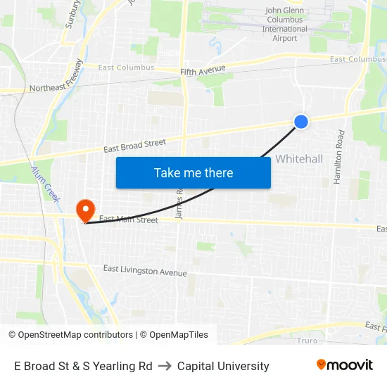 E Broad St & S Yearling Rd to Capital University map