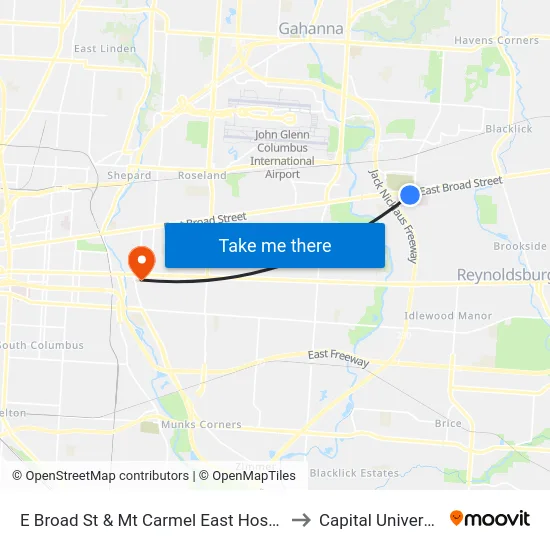 E Broad St & Mt Carmel East Hospital to Capital University map