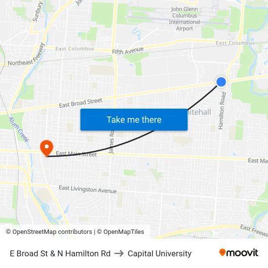 E Broad St & N Hamilton Rd to Capital University map