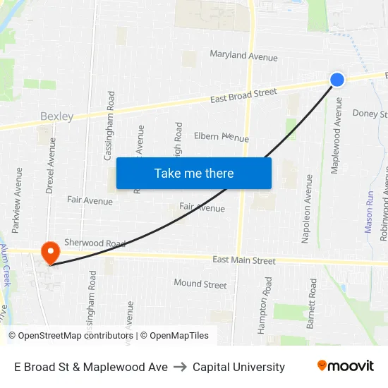 E Broad St & Maplewood Ave to Capital University map