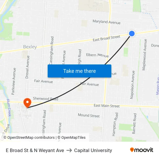 E Broad St & N Weyant Ave to Capital University map