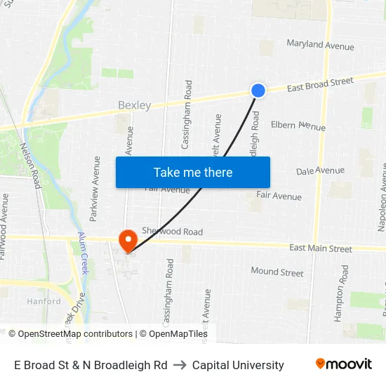 E Broad St & N Broadleigh Rd to Capital University map