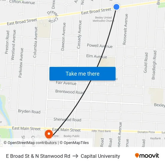 E Broad St & N Stanwood Rd to Capital University map
