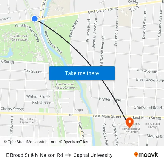 E Broad St & N Nelson Rd to Capital University map