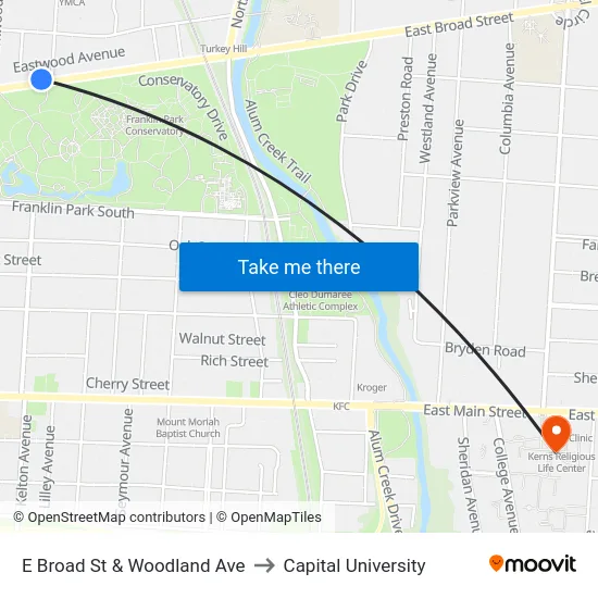 E Broad St & Woodland Ave to Capital University map