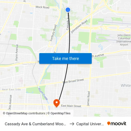 Cassady Ave & Cumberland Woods Dr to Capital University map