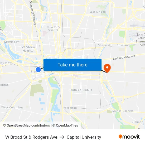 W Broad St & Rodgers Ave to Capital University map