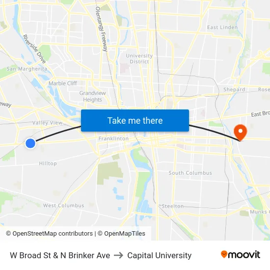 W Broad St & N Brinker Ave to Capital University map