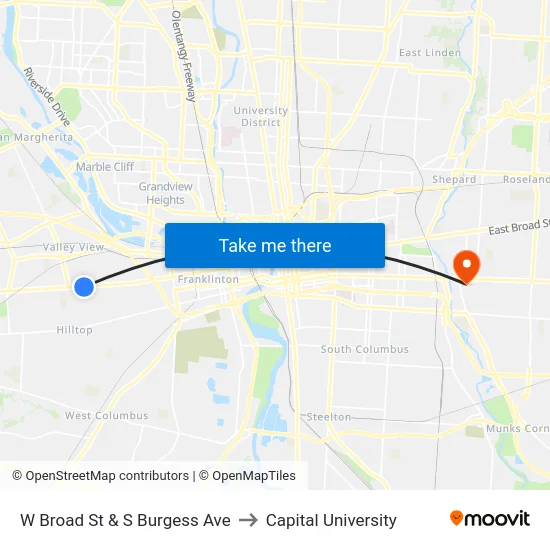 W Broad St & S Burgess Ave to Capital University map