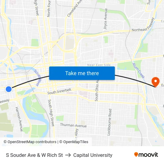 S Souder Ave & W Rich St to Capital University map