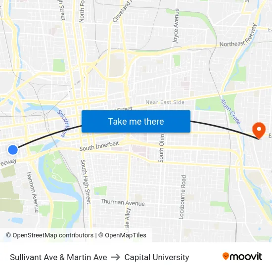 Sullivant Ave & Martin Ave to Capital University map