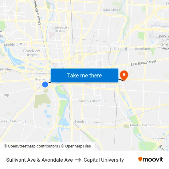 Sullivant Ave & Avondale Ave to Capital University map