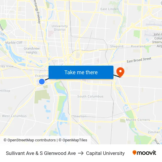 Sullivant Ave & S Glenwood Ave to Capital University map