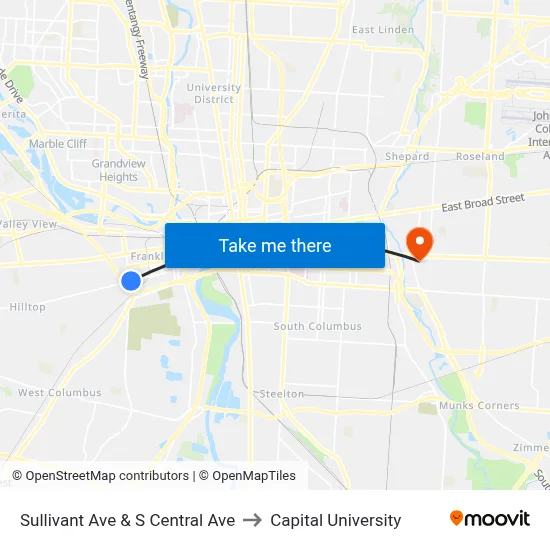 Sullivant Ave & S Central Ave to Capital University map
