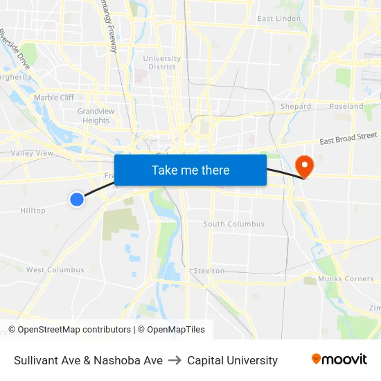 Sullivant Ave & Nashoba Ave to Capital University map