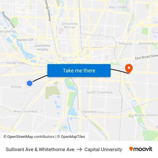 Sullivant Ave & Whitethorne Ave to Capital University map