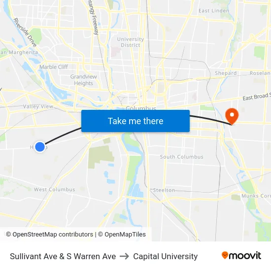 Sullivant Ave & S Warren Ave to Capital University map