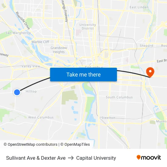 Sullivant Ave & Dexter Ave to Capital University map