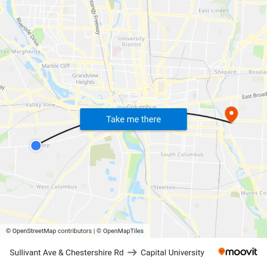 Sullivant Ave & Chestershire Rd to Capital University map
